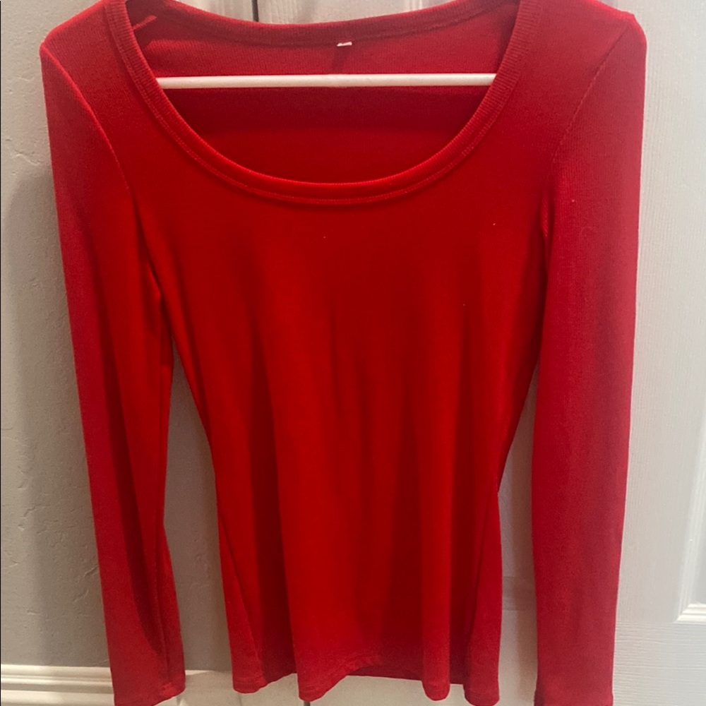 Amazon Red Fitted Long Sleeve Bodysuit Top